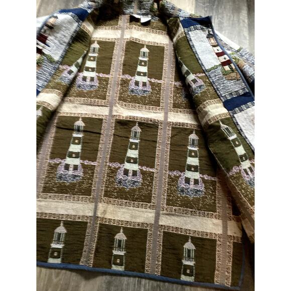 Vintage Lighthouse Textured Overcoat 2X Heritage Woods Fisherman Whimsy Grandpa - Picture 7 of 8